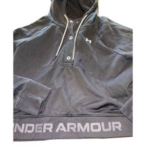 Under Armour Women’s UA Rival Cropped Mesh Hoodie Blk Size XS Drawstrings Logo ￼